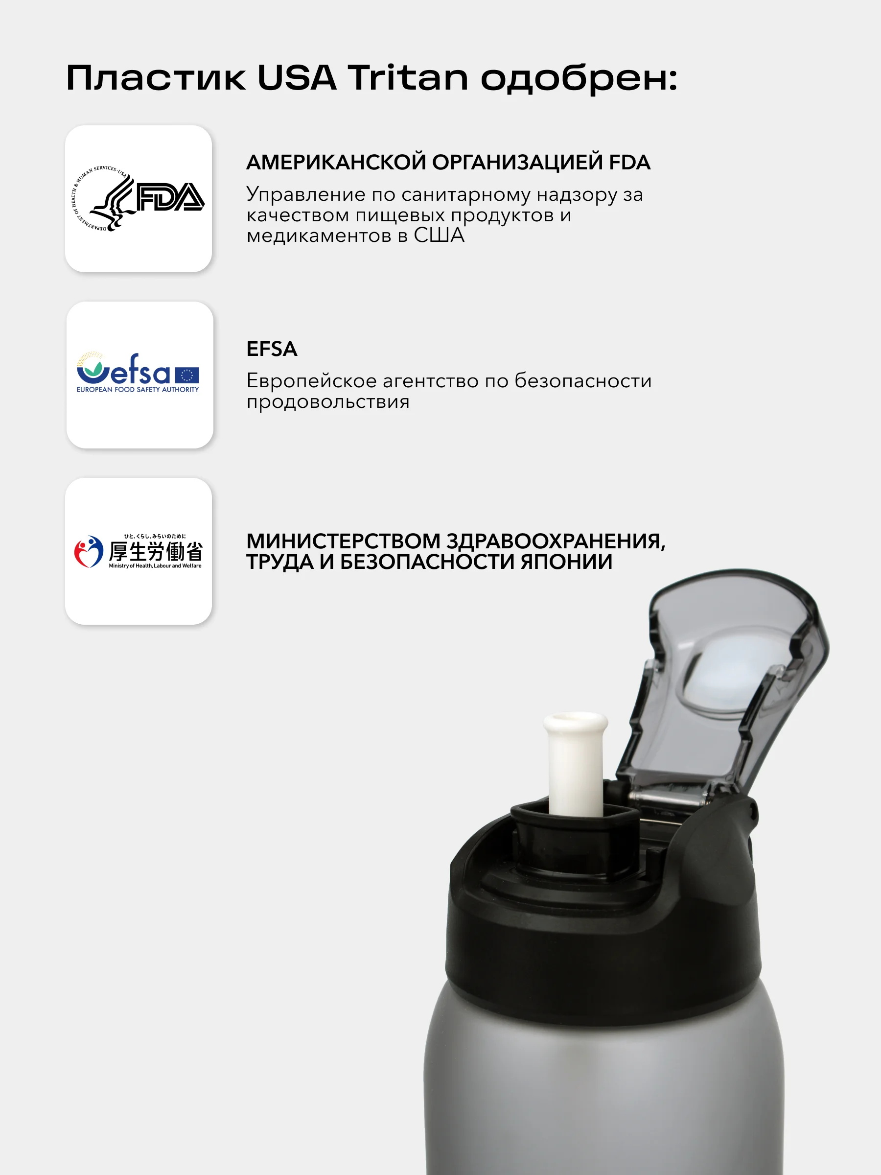 Бутылка для воды спортивная из тритана, 1 литр