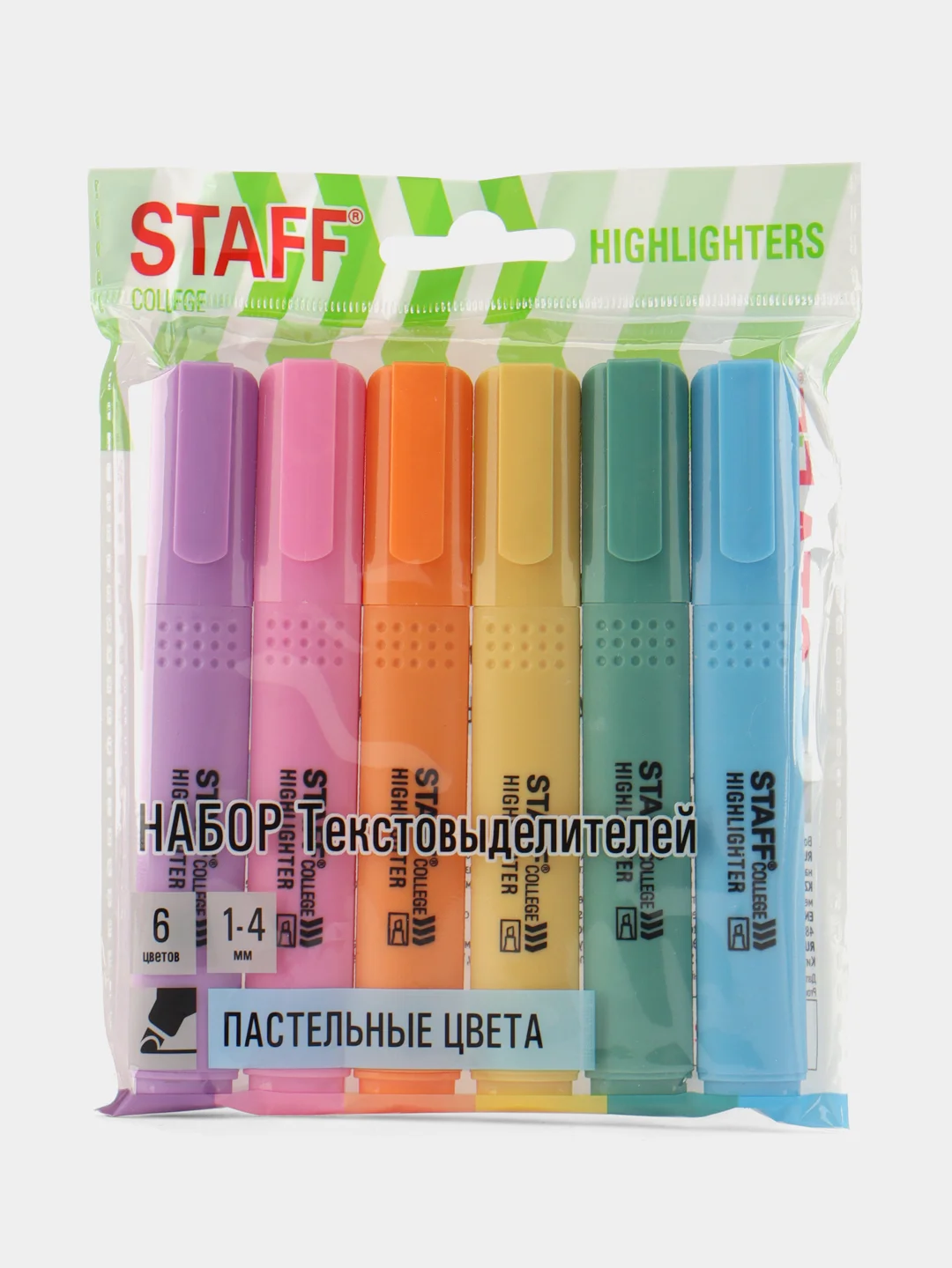 Текстовыделители пастельные Staff Stick Pastel, 152532, набор 6 цветов, маркеры выделители