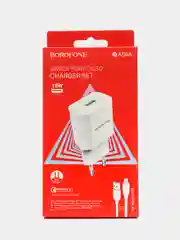Белый зарядное устройство Borofone BA59A (1xUSB, QC 3.0, 18W+ опц.кабель Micro-USB или Type-C)