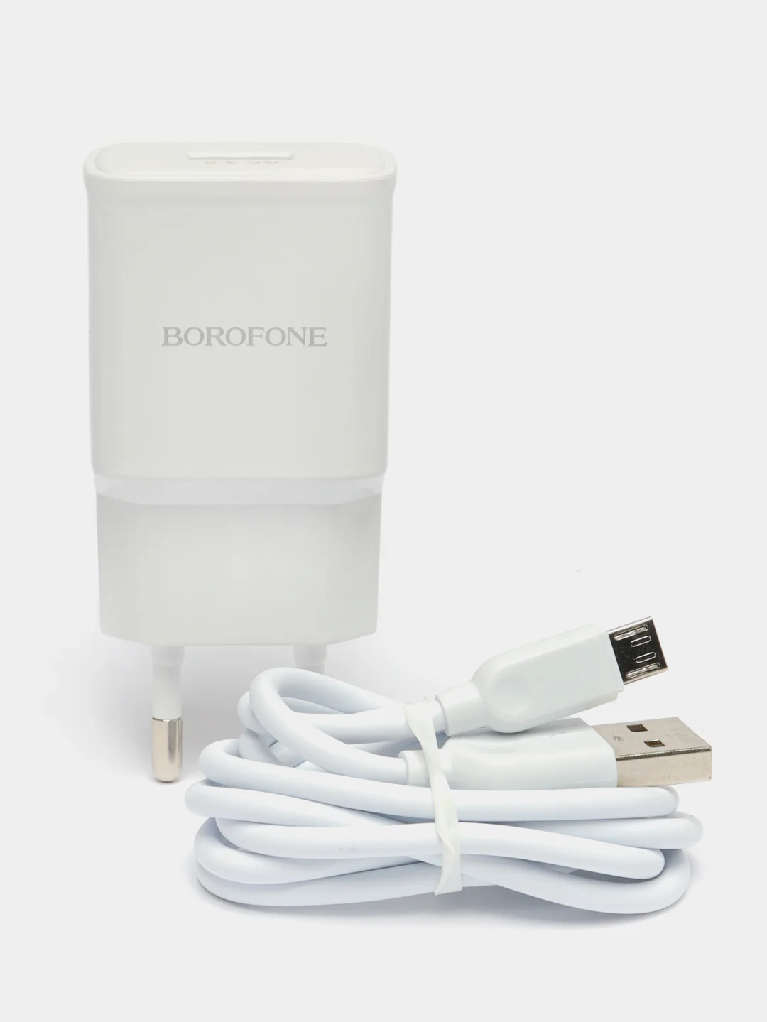Белый зарядное устройство Borofone BA59A (1xUSB, QC 3.0, 18W+ опц.кабель Micro-USB или Type-C)