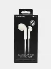 Белый наушники с микрофоном и плоским кабелем Borofone BM23 3.5mm Jack