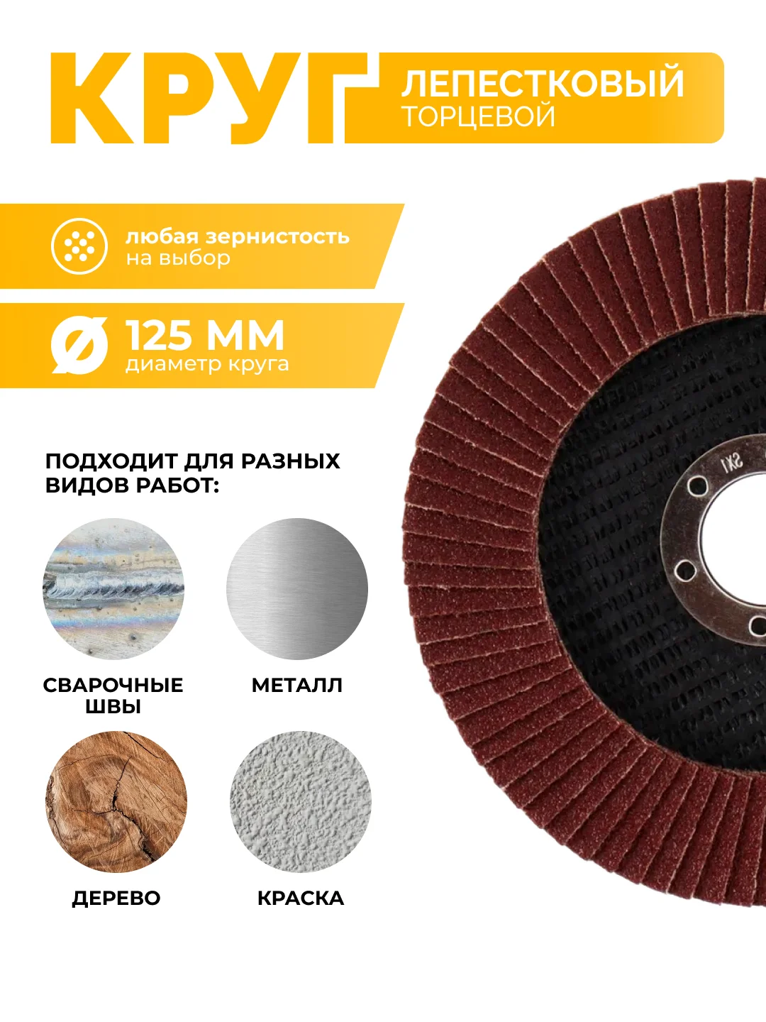КЛТ 125 мм Р40 Р60 Р80 P100 P120 P150 круг лепестковый торцевой