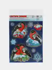 Новогодние наклейки на окна Снегири зимние