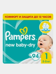 Подгузники Pampers New Baby-Dry для новорожденных, 2-5 кг, размер 1, 94 шт