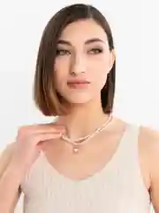 Золотой ожерелье двойное, с подвеской, жемчуг