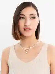 Золотой ожерелье двойное, с подвеской, жемчуг