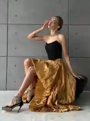 Горчичный юбка жатка макси, плиссированная, нарядная
