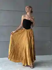 Горчичный юбка жатка макси, плиссированная, нарядная