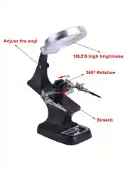 Лупа настольная 2.5x/7.5x/10x третья рука с держателем и подсветкой (5 LED)