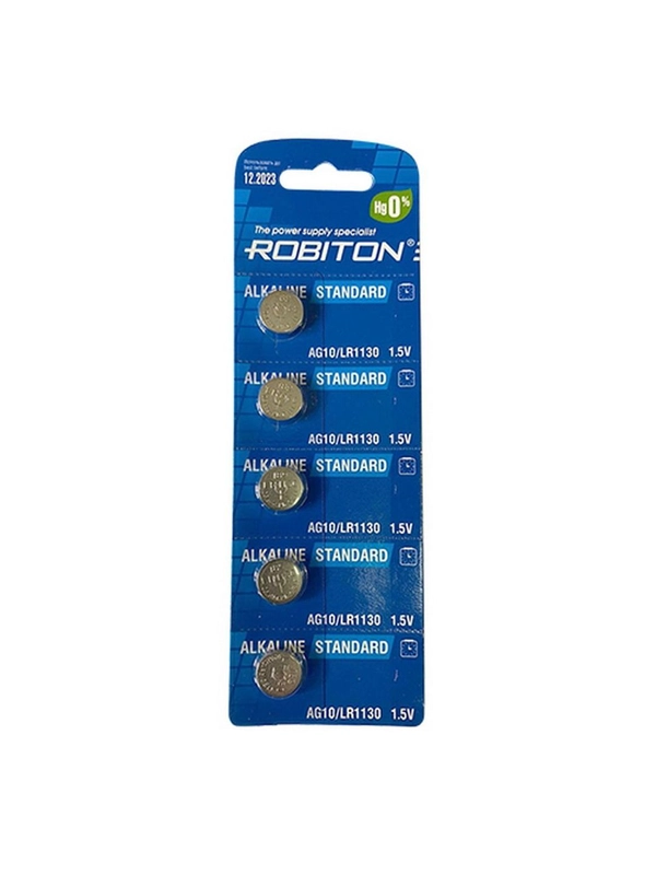 Элемент питания ROBITON STANDARD R-AG10-0-BL5 (0% Hg) AG10 LR1130 389 189 LR54 BL5