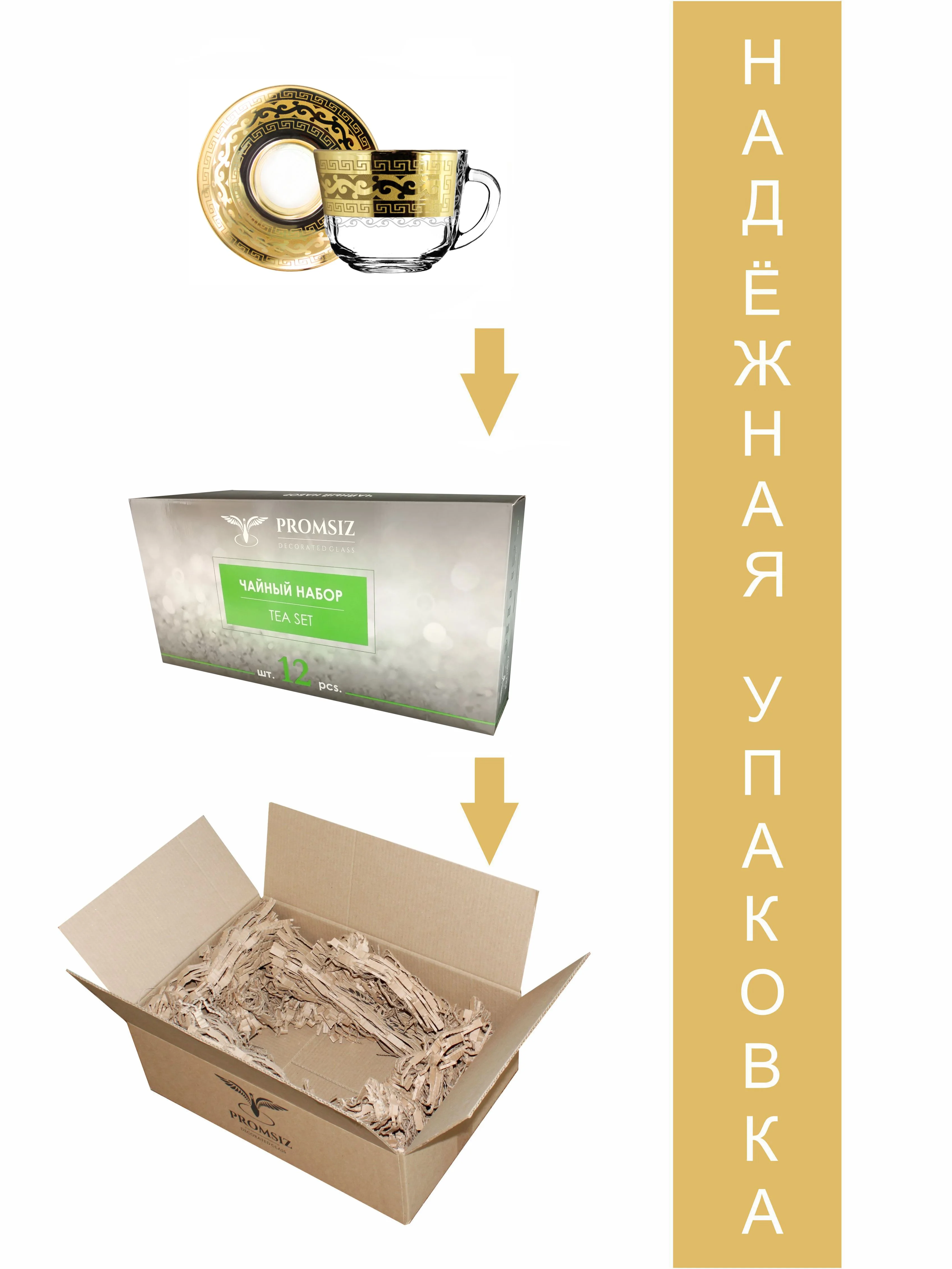 Подарочный набор для чаепития 12 предметов кружки блюдца золото PROMSIZ коллекция Версаль
