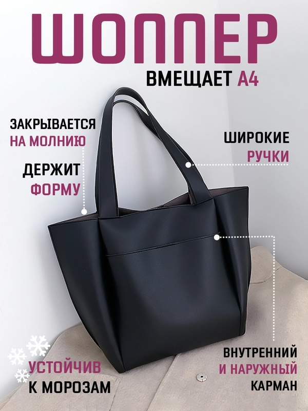 Сумка женская тоут, шоппер кожанный на молнии