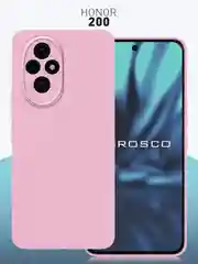 Розовый чехол для Honor 200 силиконовый ROSCO матовый/ прозрачный тонкий с бортиком защитой камер