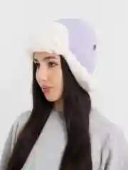 Лавандовый шапка ушанка зимняя женская из ангоры с мехом