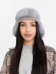 Серый шапка ушанка зимняя женская из ангоры с мехом