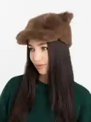 Коричневый кепка, бейсболка женская меховая с ушками.Кепка зимняя  Кошка.Шапка женская меховая
