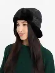 Черный шапка ушанка зимняя женская из ангоры с мехом