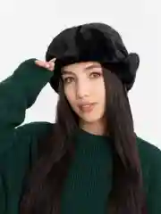 Черный шапка ушанка зимняя женская из ангоры с мехом