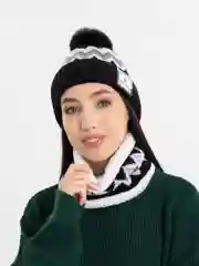 Черный вязаная женская зимняя шапка с помпоном и снудом, комплект