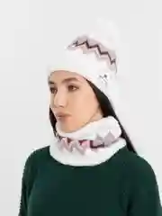 Белый вязаная женская зимняя шапка с помпоном и снудом, комплект
