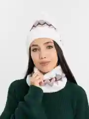 Белый вязаная женская зимняя шапка с помпоном и снудом, комплект