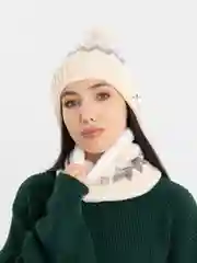 Бежевый вязаная женская зимняя шапка с помпоном и снудом, комплект