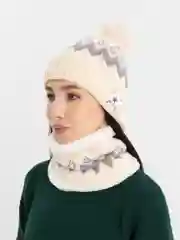 Бежевый вязаная женская зимняя шапка с помпоном и снудом, комплект