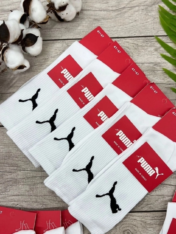 Носки мужские Пума (Puma), белые, 41-47, высокие, спортивные, 1 пара