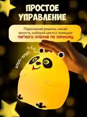 Ночник силиконовый "Панда", USB, аккумулятор 1200 мАч, 3000К, RGB, 7 цветов, с ДУ