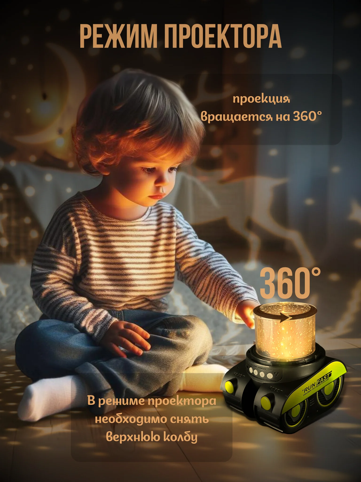 Ночник-проектор "Робот", с Bluetooth, 6 сменных проекций, 3 цветовых режима, с ДУ