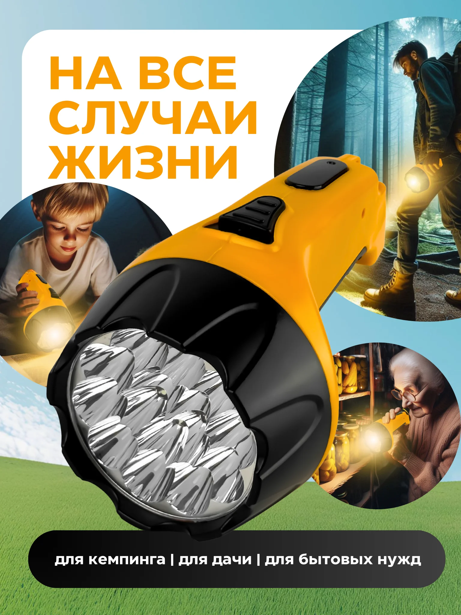 Фонарь аккумуляторный, 15LED 3W, с прямой зарядкой 220