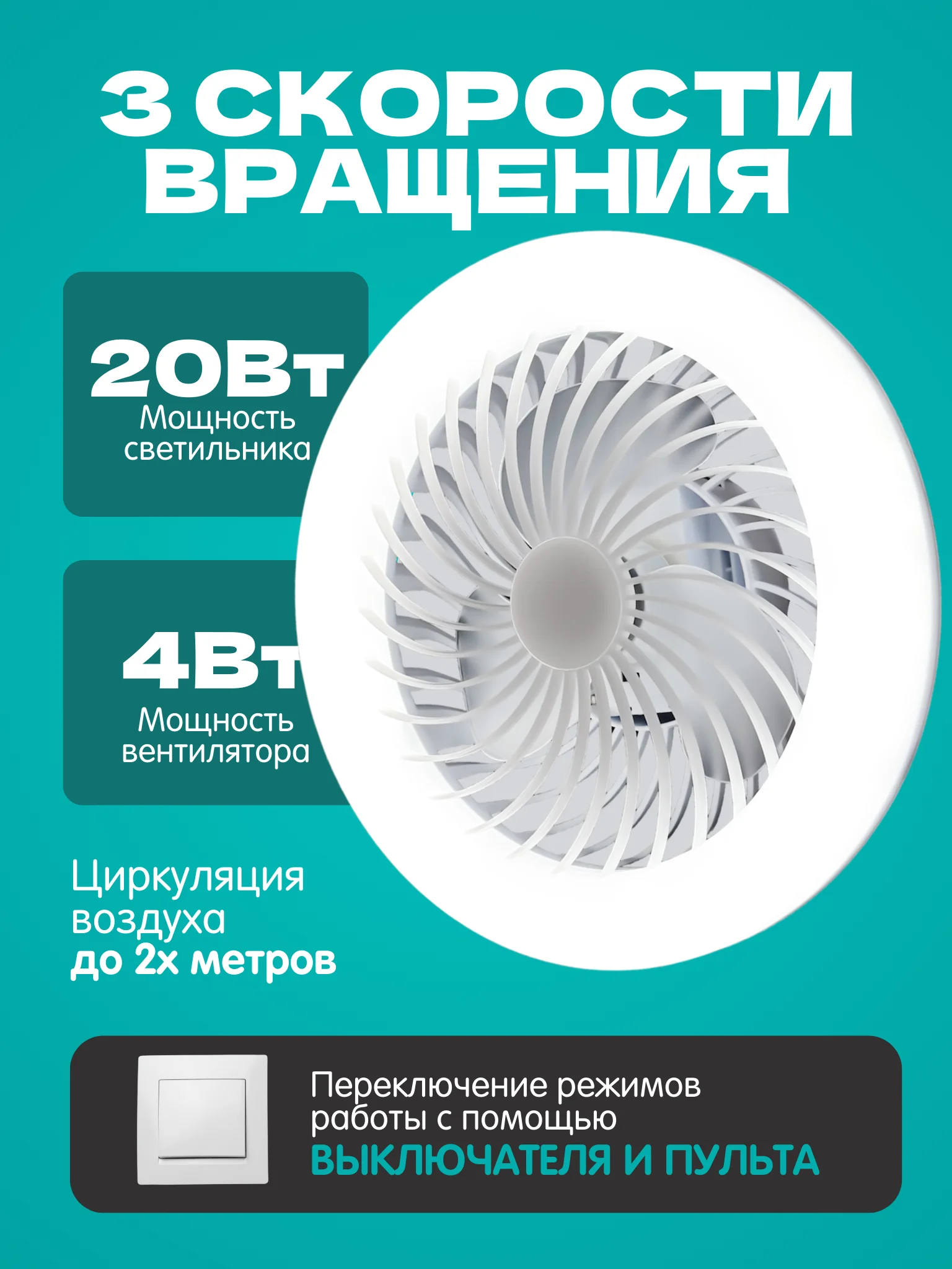 Светильник - вентилятор, 24Вт. с ДУ, Е27 (230*120 мм)