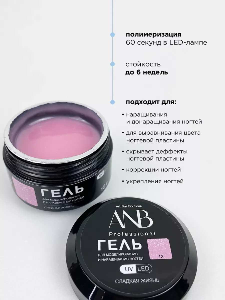 Розовый гель для наращивания и моделирования ногтей с шиммером