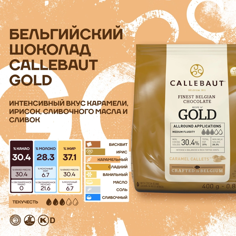 Бельгийский карамельный шоколад Callebaut Gold, 0,4 кг