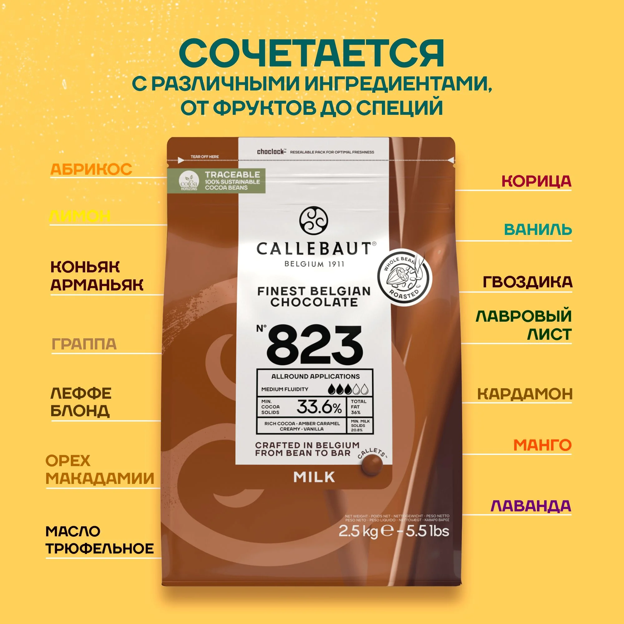 Бельгийский молочный шоколад Callebaut №823 33,6%