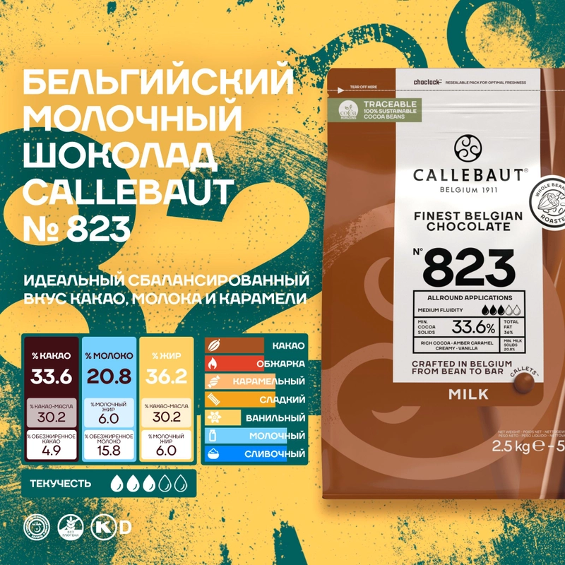 Бельгийский молочный шоколад Callebaut №823 33,6%
