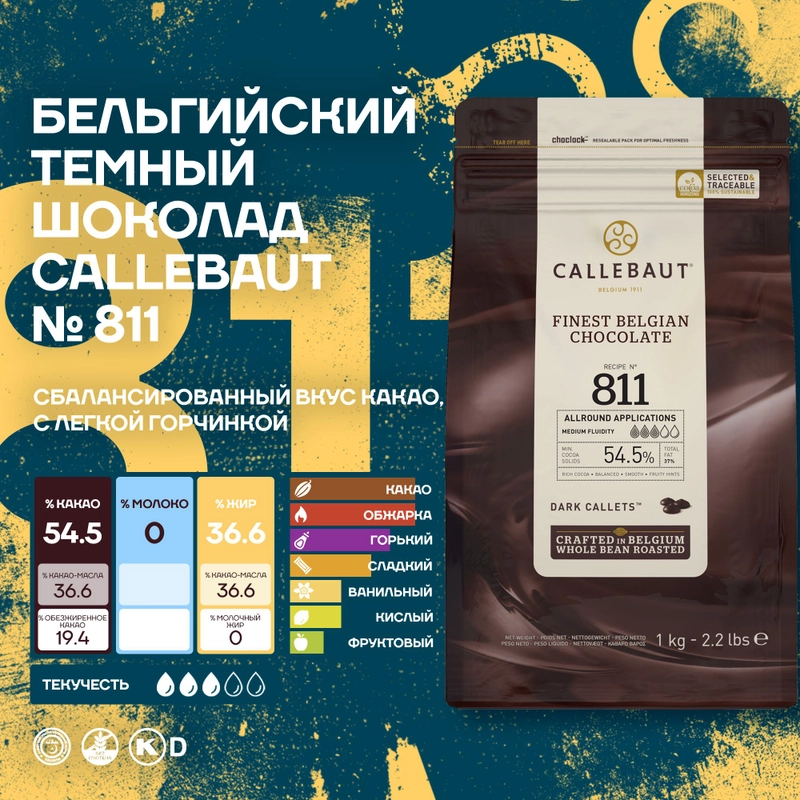 Бельгийский темный шоколад Callebaut №811 54,5%