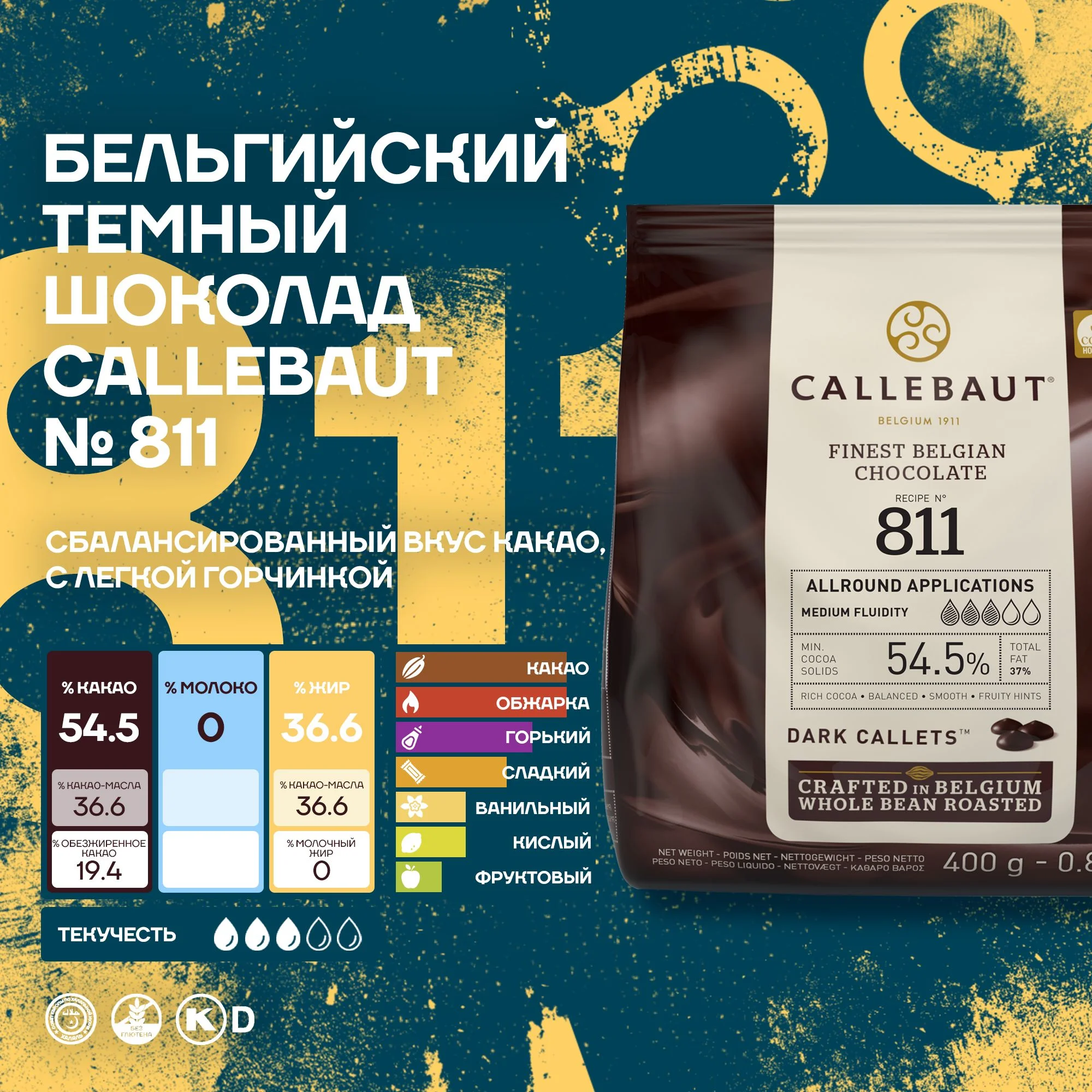Бельгийский темный шоколад Callebaut №811 54,5%