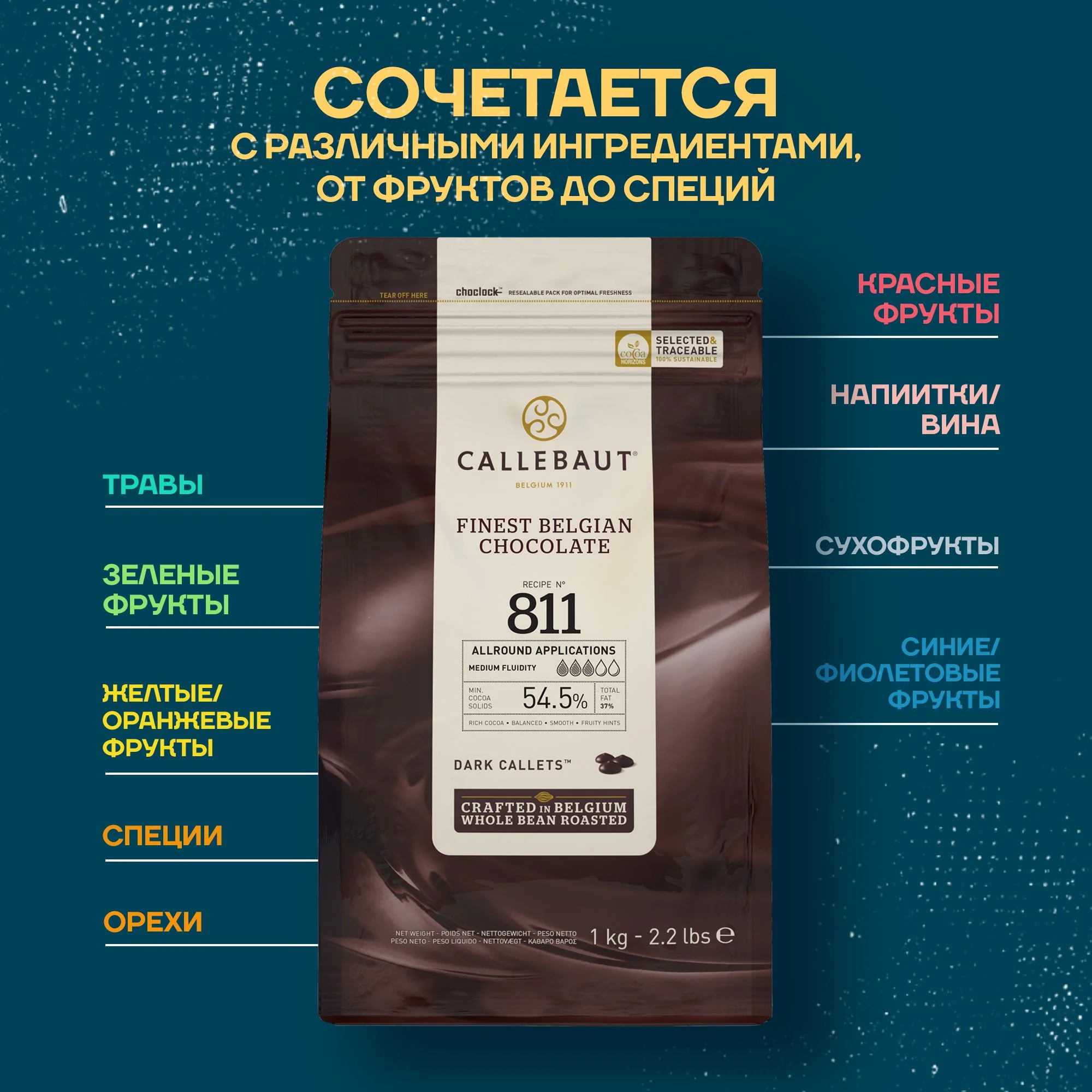 Бельгийский темный шоколад Callebaut №811 54,5%