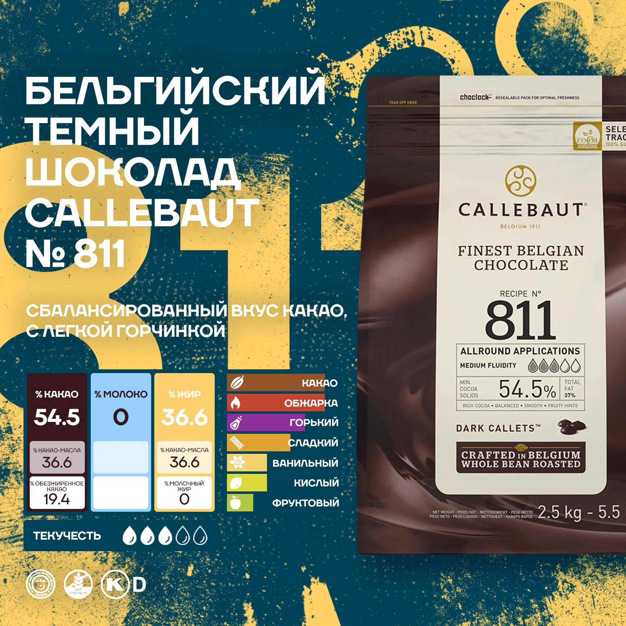 Бельгийский темный шоколад Callebaut №811 54,5%