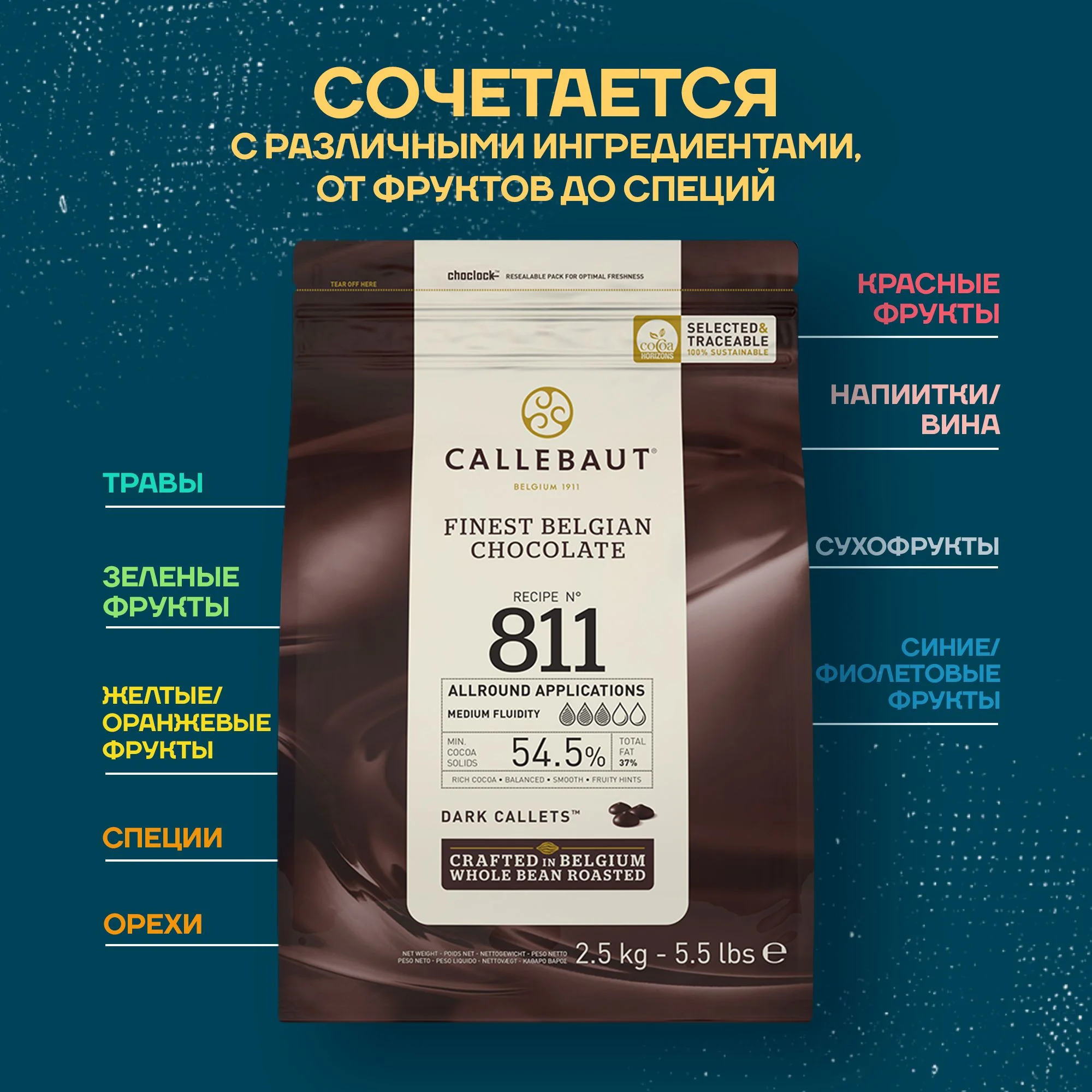Бельгийский темный шоколад Callebaut №811 54,5%