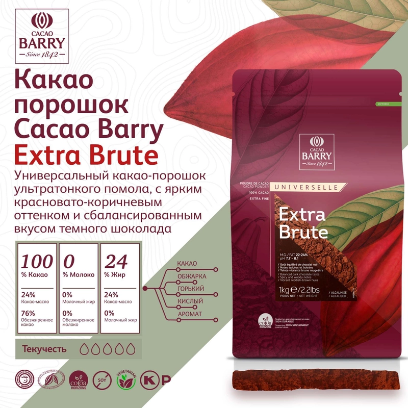 Какао порошок Cacao Barry EXTRA BRUTE 22-24%, 1 кг
