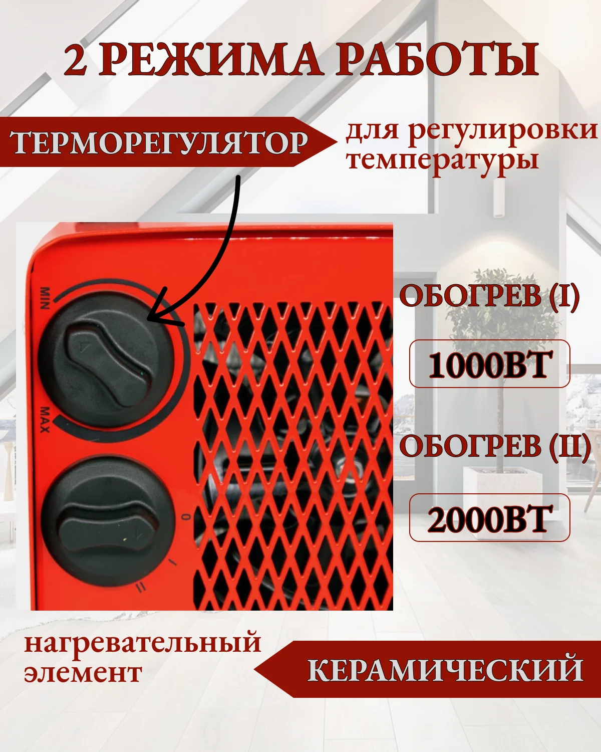 Тепловая электрическая пушка ТЭПК-2000 (керам.нагревательный элемент) Ресанта