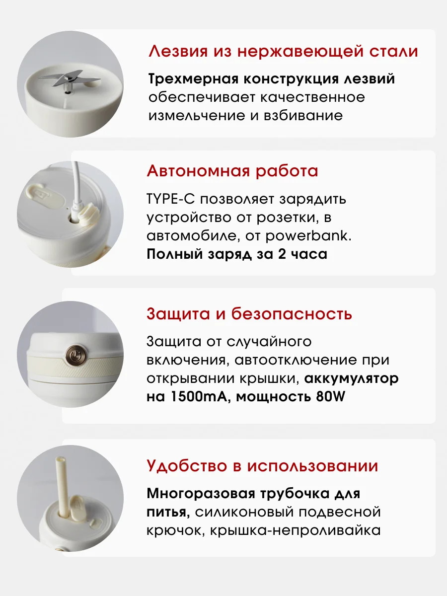 Молочный блендер портативный, измельчитель для смузи, беспроводной