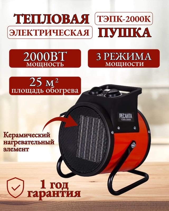 Тепловая электрическая пушка ТЭПК-2000K (керам.нагревательный элементкруглая) Ресанта