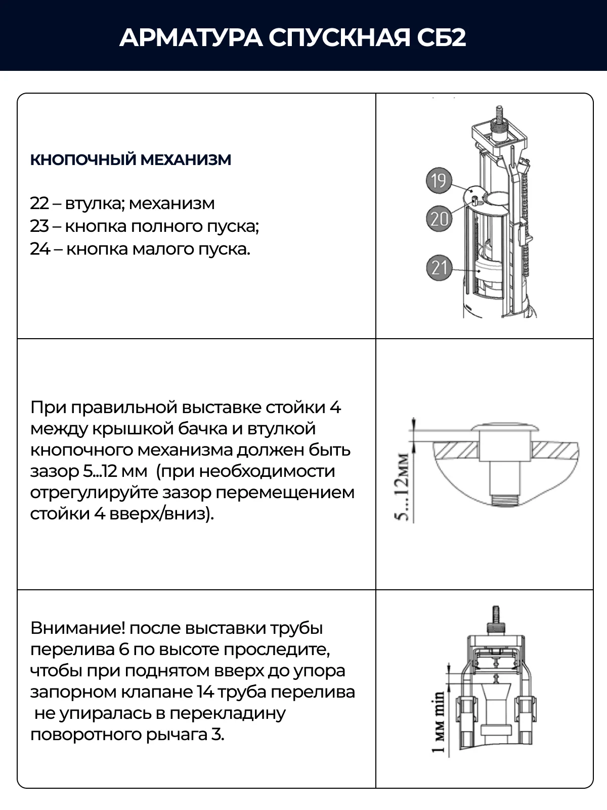 Белый клапан для бачка (спускной, универсальный, 2 режим слива, регулировка малого слива) ИН