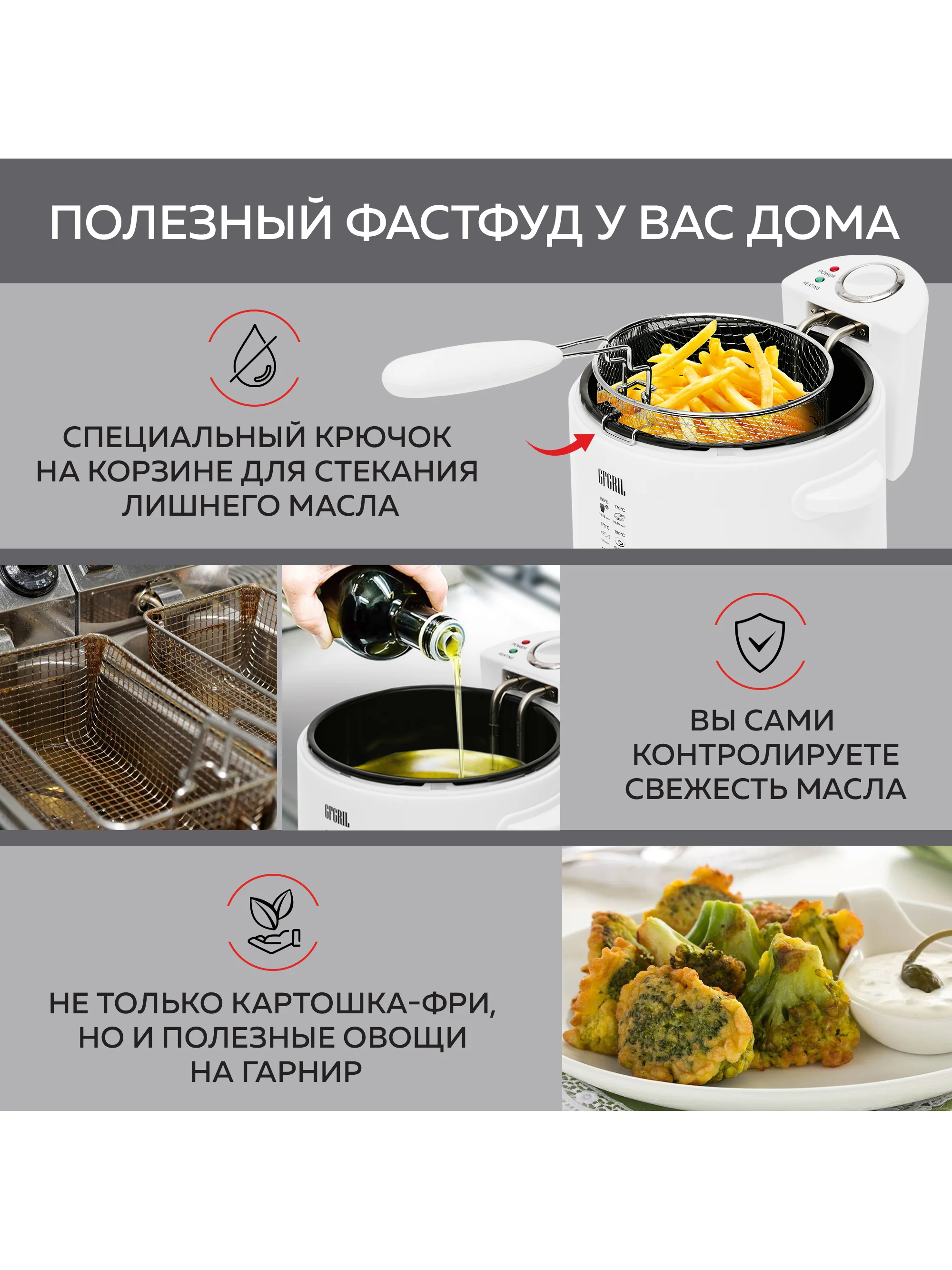 Фритюрница электрическая со съемной чашей GFGRIL GFF-014