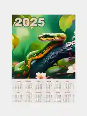 Бирюзовый календарь листовой с символом на 2025 год в формате А4