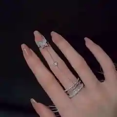 Двойное кольцо бабочка с цепочкой безразмерное