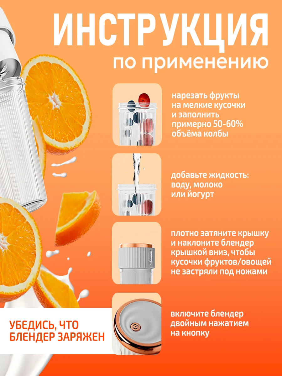 Белый блендер портативный, измельчитель для смузи, беспроводной